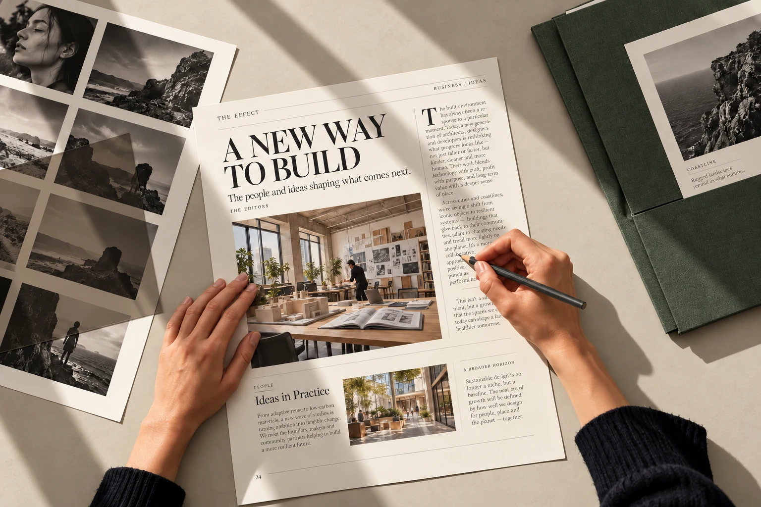 Editor refining a fully typeset business magazine feature